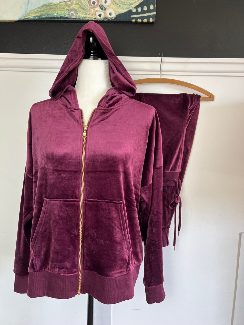 Velvet Zip-Up Hoodie and matching joggers in Deep Wine leisure set